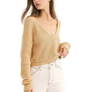 Free People High-low V-neck Sweater In Camel Women's Size Large